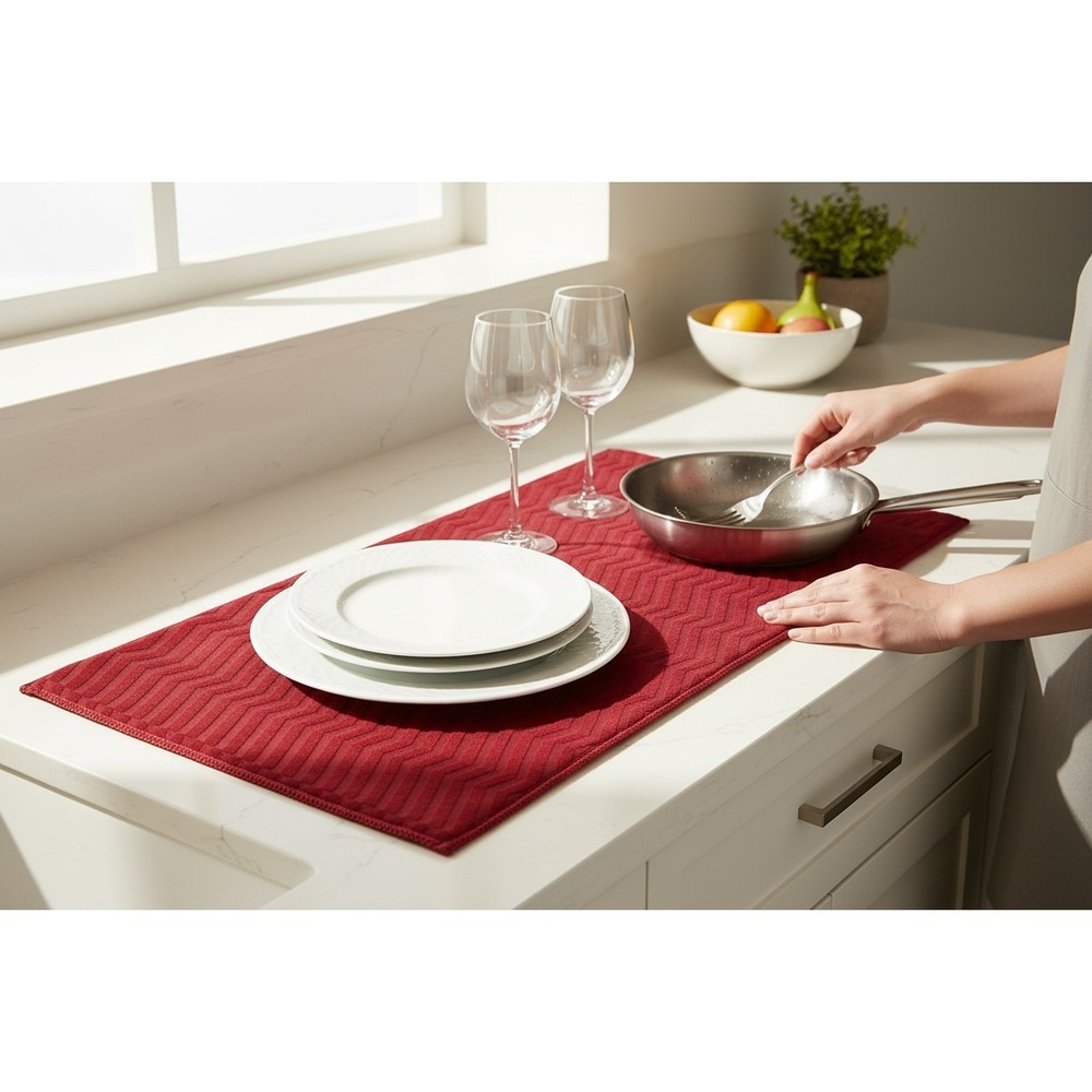 Casa Bella Microfiber Drying Mat Unisex 18x24 Red Brand New Chevron Reversible